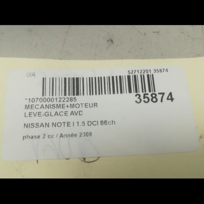 Mecanisme + moteur lève-glace avant droit occasion NISSAN NOTE I phase 2 03-2009->02-2014 1.5 DCI 86ch 807009U00D 4