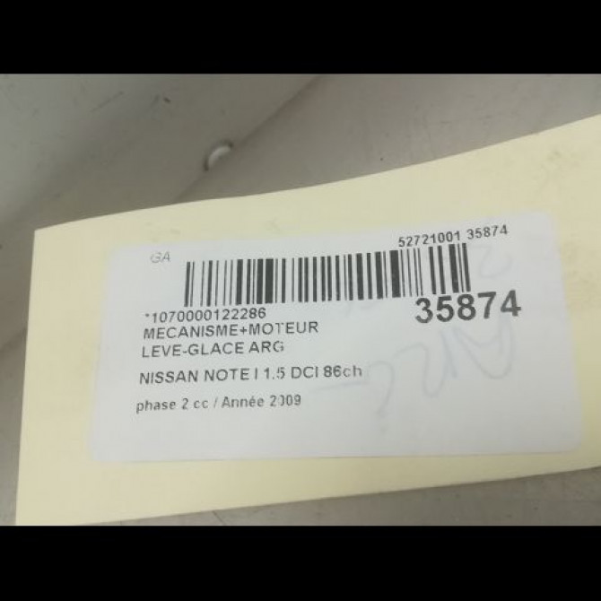 Mecanisme+moteur leve-glace arg occasion NISSAN NOTE I phase 2 03-2009->02-2014 1.5 DCI 86ch 827019U00B 4