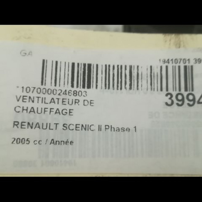 Ventilateur de chauffage occasion RENAULT SCENIC II Phase 1 03-2004->09-2006 7701056598 3