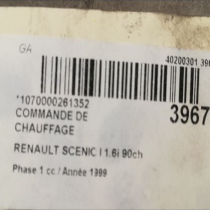 Commande de chauffage occasion RENAULT SCENIC I Phase 1 09-1996->08-1999 1.6i 90ch 3
