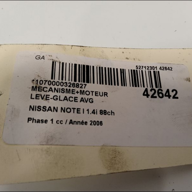 Mecanisme+moteur leve-glace avg occasion NISSAN NOTE I Phase 1 03-2006->03-2009 1.4i 88ch 807019U10D 3