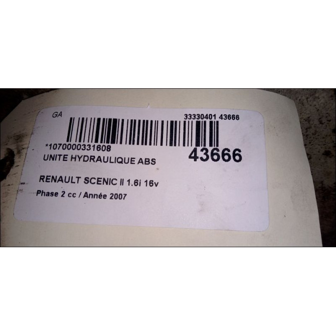 Unité hydraulique ABS occasion RENAULT SCENIC II Phase 2 09-2006->04-2009 1.6i 16v 7701067590 5
