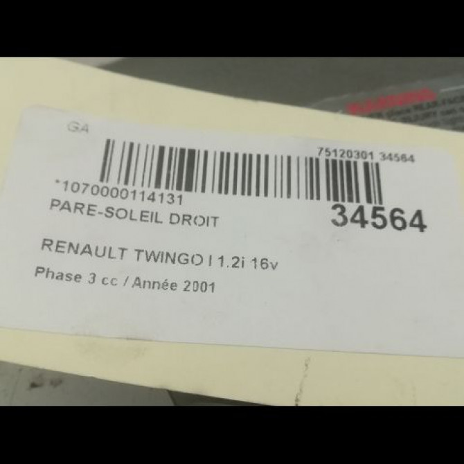Pare-soleil droit occasion RENAULT TWINGO I Phase 3 08-2000->06-2007 1.2i 16v 7700424699 3
