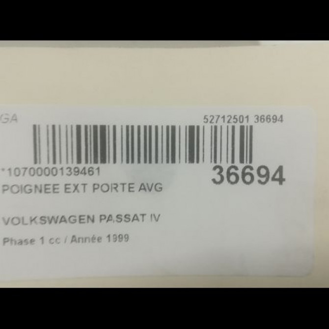 Poignee ext porte avg occasion VOLKSWAGEN PASSAT IV Phase 1 10-1996->10-2000 1.9 TDI 110ch 3B0837207GGRU 3