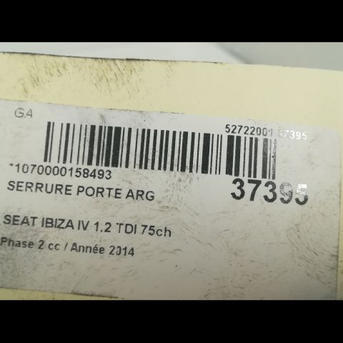Serrure porte arg occasion SEAT IBIZA IV IBIZA IV Phase 2 2012-02-01->2016-03-31 1.2 TDI 75ch 6J0839015K 3
