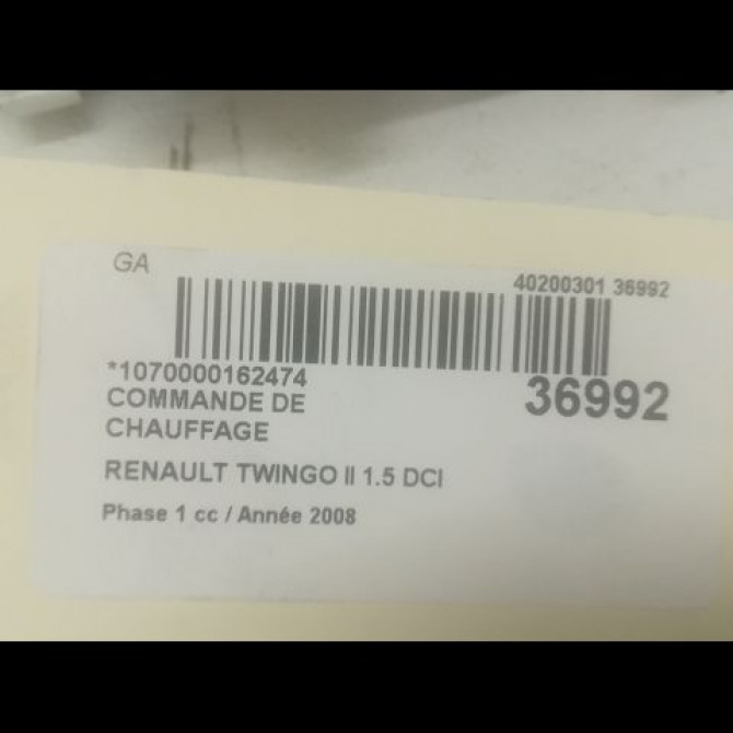Commande de chauffage occasion RENAULT TWINGO II Phase 1 06-2007->11-2011 1.5 DCI 65ch 3