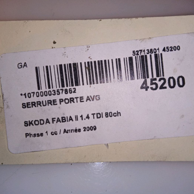Serrure porte avg occasion SKODA FABIA II Phase 1 05-2007->03-2010 1.4 TDI 80ch 5J1837015 4