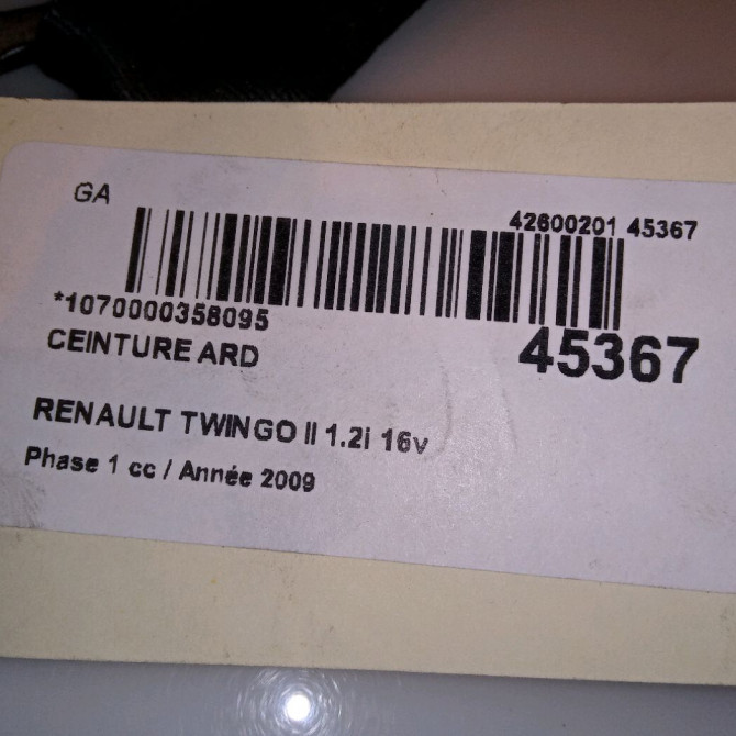 Ceinture arrière droite occasion RENAULT TWINGO II Phase 1 06-2007->11-2011 1.2i 16v 75ch 8200813029 5