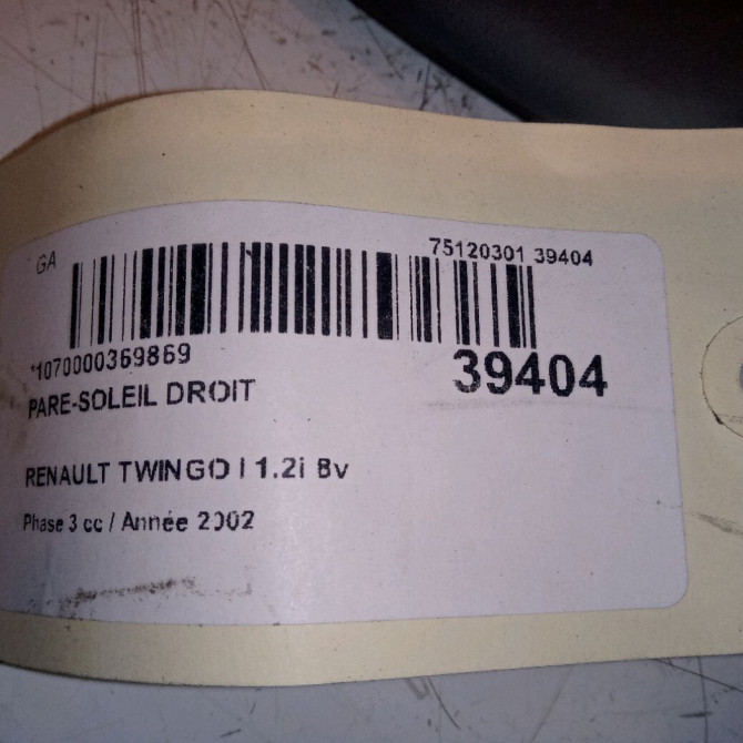 Pare-soleil droit occasion RENAULT TWINGO I Phase 3 08-2000->06-2007 1.2i 8v 60ch 4