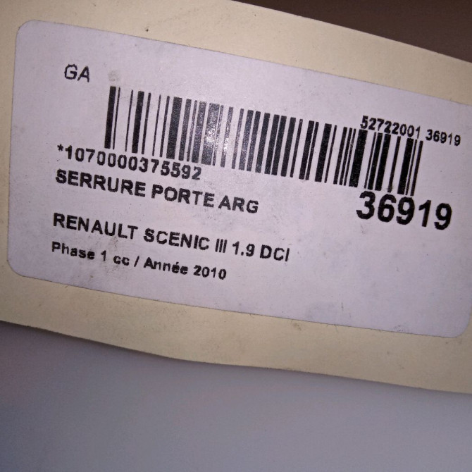 Serrure porte arg occasion RENAULT SCENIC III Phase 1 04-2009->11-2011 1.9 DCI 130ch 825030032R 4