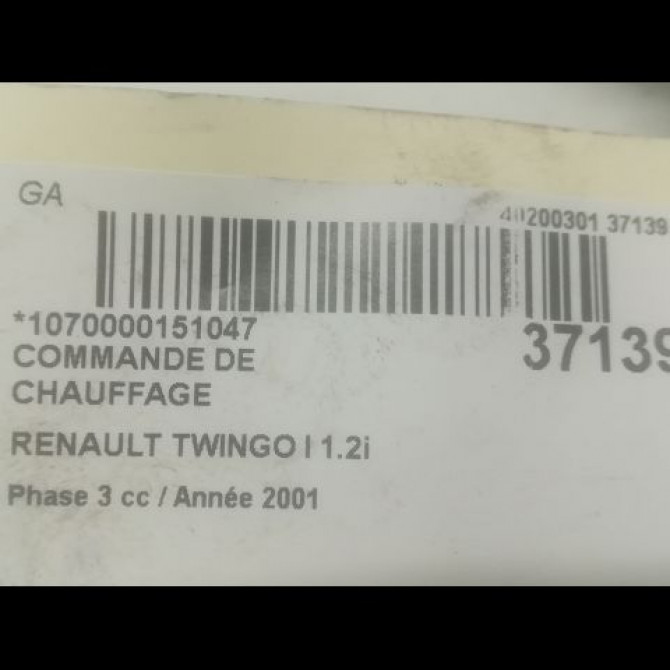 Commande de chauffage occasion RENAULT TWINGO I Phase 3 08-2000->06-2007 1.2i 3