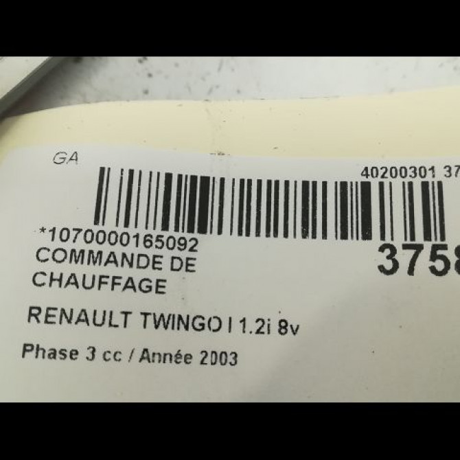 Commande de chauffage occasion RENAULT TWINGO I Phase 3 08-2000->06-2007 1.2i 8v 60ch 3