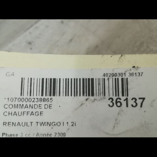 Commande de chauffage occasion RENAULT TWINGO I Phase 3 08-2000->06-2007 1.2i 3