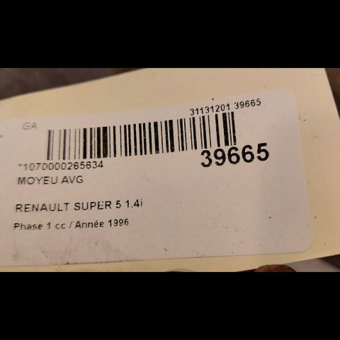 Moyeu avg occasion RENAULT SUPER 5 Phase 1 10-1984->12-1996 1.4i 7701205778 3