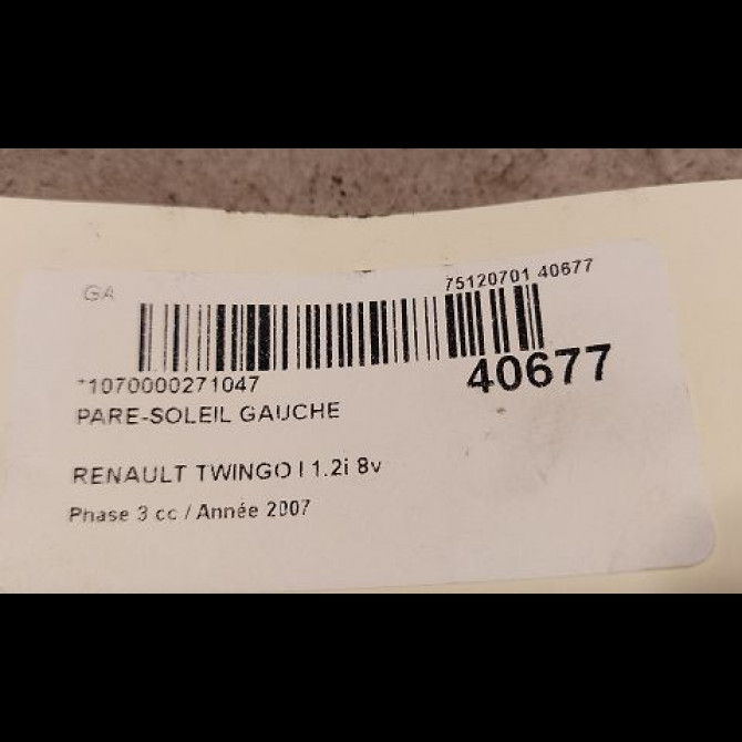Pare-soleil gauche occasion RENAULT TWINGO I Phase 3 08-2000->06-2007 1.2i 8v 60ch 8200190790 3