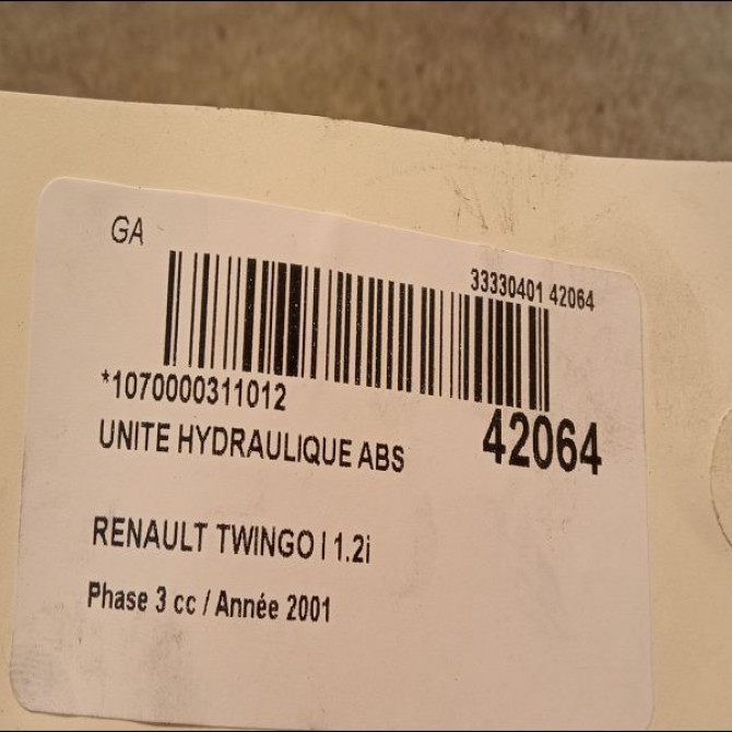 Unité hydraulique ABS occasion RENAULT TWINGO I Phase 3 08-2000->06-2007 1.2i 7701206054 4