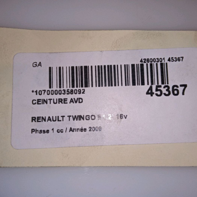 Ceinture avant droite occasion RENAULT TWINGO II Phase 1 06-2007->11-2011 1.2i 16v 75ch 8200813024 4