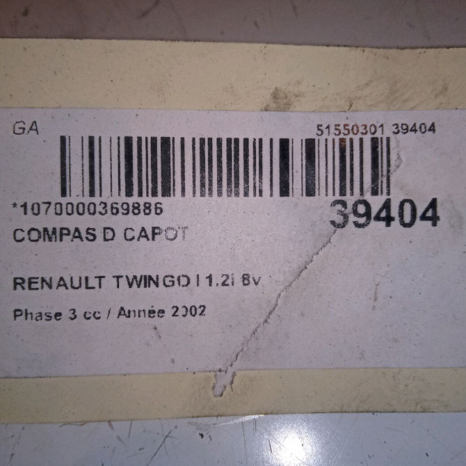 Compas d capot occasion RENAULT TWINGO I Phase 3 08-2000->06-2007 1.2i 8v 60ch 7750820560 4