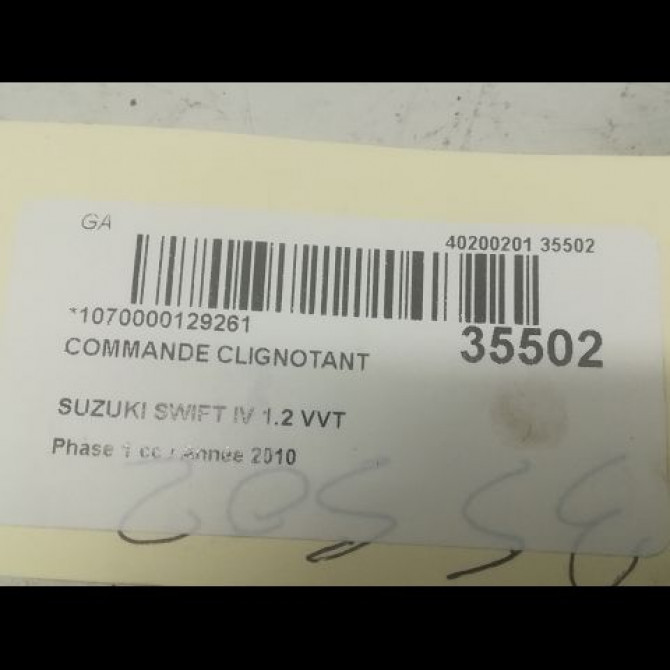 Commande clignotant occasion SUZUKI SWIFT IV Phase 1 09-2010->... 1.2 VVT 94ch 3721061M40 3