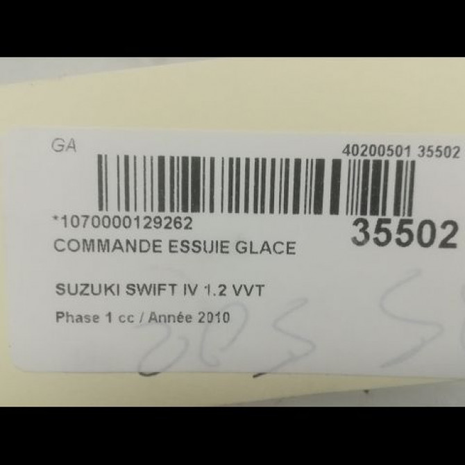 Commande essuie glace occasion SUZUKI SWIFT IV Phase 1 09-2010->... 1.2 VVT 94ch 3731068L10 3
