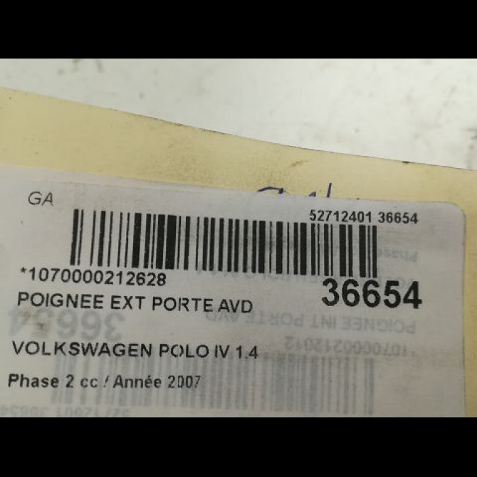 Poignee ext porte avd occasion VOLKSWAGEN POLO IV Phase 2 05-2005->09-2009 1.4 TDI 80ch 3B0837207GGRU 2