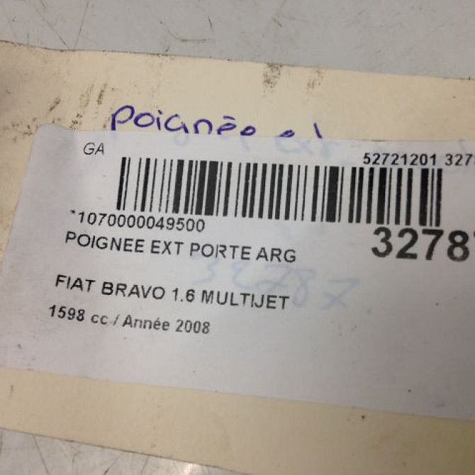 Poignee ext porte arg occasion FIAT BRAVO II BRAVO II Phase 1 2007-03-01->2011-12-31 1.6 DT MULTIJET 16v 105ch 735488037 3