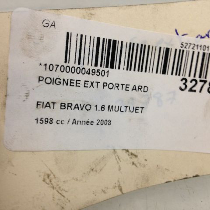 Poignee ext porte ard occasion FIAT BRAVO II BRAVO II Phase 1 2007-03-01->2011-12-31 1.6 DT MULTIJET 16v 105ch 735488037 3