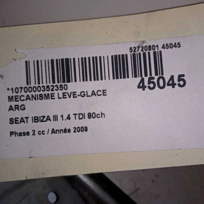 Mecanisme leve-glace arrière gauche occasion SEAT IBIZA III Phase 2 03-2006->06-2009 1.4 TDI 80ch 6L4839755K 4