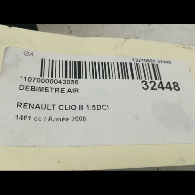 Debimetre air occasion RENAULT CLIO III Phase 1 09-2005->03-2009 1.5 DCI 70ch 8200358901 6