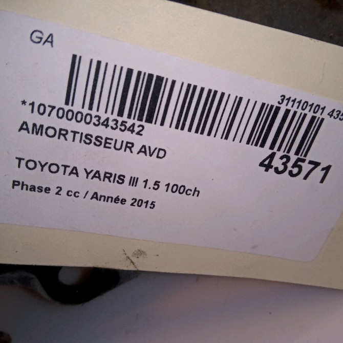 Amortisseur avant droit occasion TOYOTA YARIS III Phase 2 06-2014->... 1.5 100ch 485100DA20 5