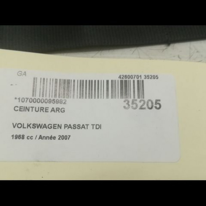 Ceinture arrière gauche occasion VOLKSWAGEN PASSAT V Phase 1 03-2005->10-2010 2.0 TDI 140ch 3C9857805GRAA 4