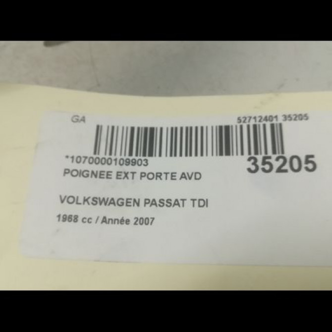 Poignee ext porte avd occasion VOLKSWAGEN PASSAT V Phase 1 03-2005->10-2010 2.0 TDI 140ch 3C0837206GRU 3