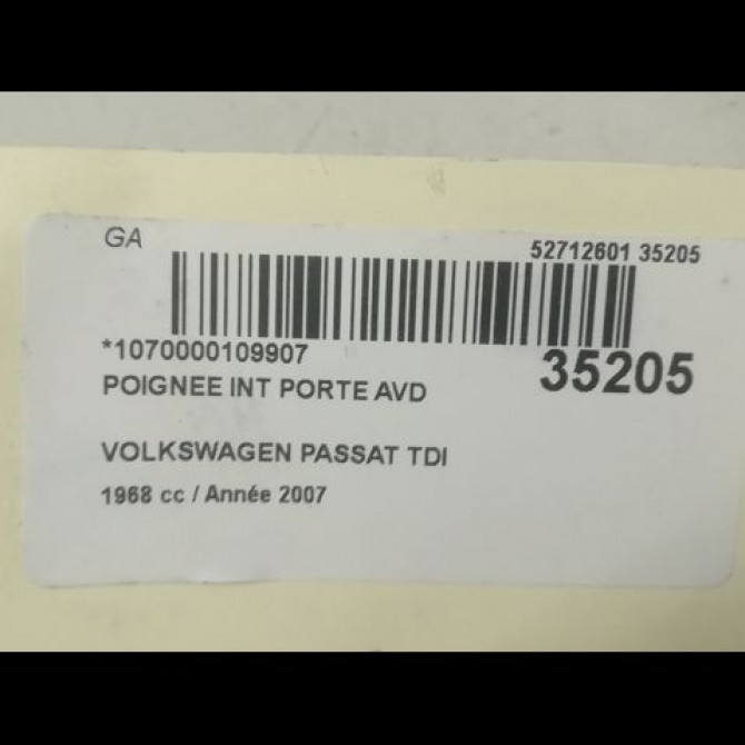 Poignee int porte avd occasion VOLKSWAGEN PASSAT V Phase 1 03-2005->10-2010 2.0 TDI 140ch 3C1837114BTDZ 3