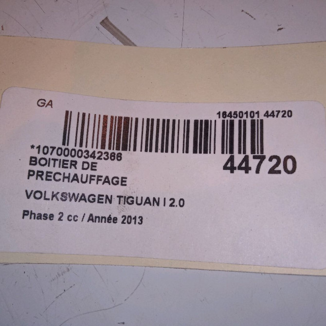 Boitier de préchauffage occasion VOLKSWAGEN TIGUAN I TIGUAN I Phase 2 2011-04-01->2016-12-31 2.0 TDI 140ch 4L907281 5