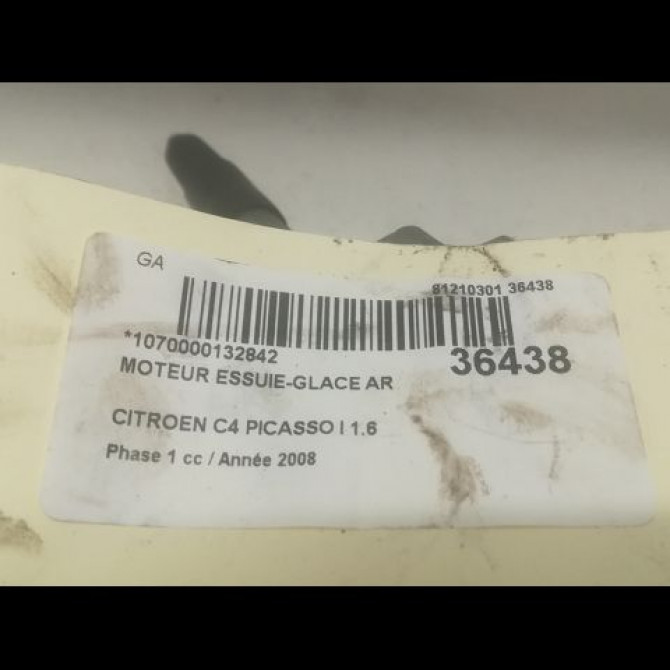 Moteur essuie-glace arrière occasion CITROEN C4 PICASSO I Phase 1 01-2007->10-2013 1.6 HDi 16v 110ch 6405CX 3