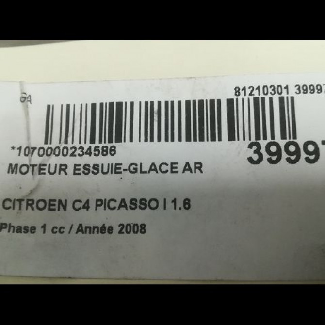 Moteur essuie-glace arrière occasion CITROEN C4 PICASSO I Phase 1 01-2007->10-2013 1.6 HDi 16v 110ch 6405CX 3