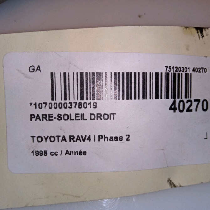 Pare-soleil droit occasion TOYOTA RAV4 I Phase 2 11-1997->07-2000 7431042031B2 3