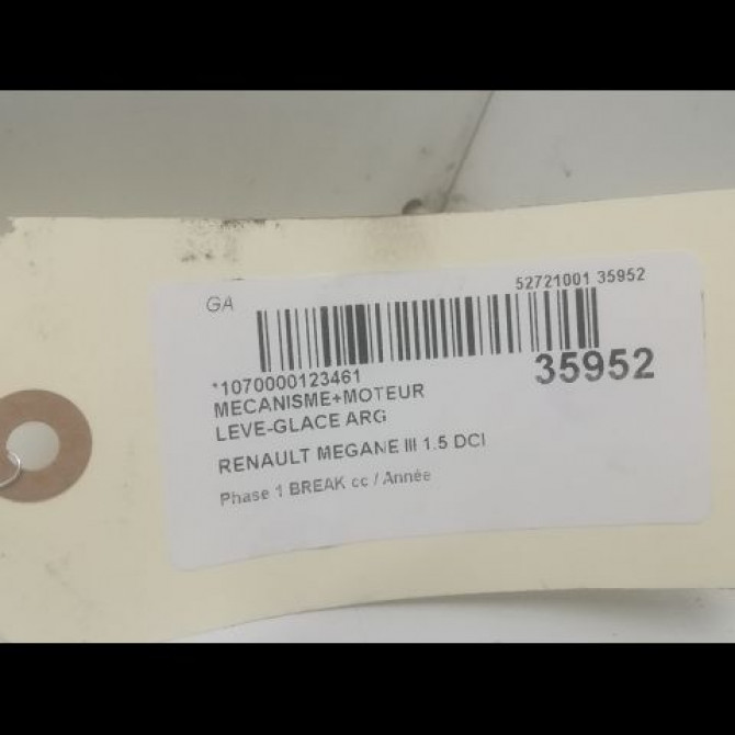 Mecanisme+moteur leve-glace arg occasion RENAULT MEGANE III MEGANE III Phase 1 BREAK 2009-06-01->2012-01-31 1.5 DCI 90ch 827210008R 3