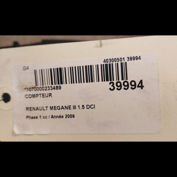 Compteur occasion RENAULT MEGANE III Phase 1 11-2008->01-2012 1.5 DCI 105ch 248107859R 3