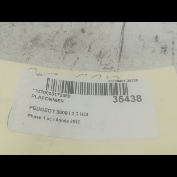 Plafonnier occasion PEUGEOT 3008 I Phase 1 04-2009->12-2013 2.0 HDI 163ch 6362Q0 2