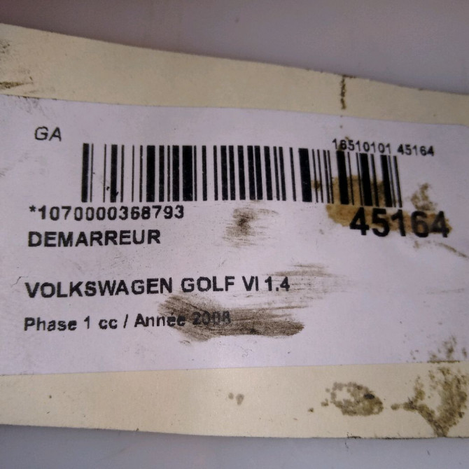 Démarreur occasion VOLKSWAGEN GOLF VI Phase 1 10-2008->04-2013 1.4 TSI 16v 122ch 4