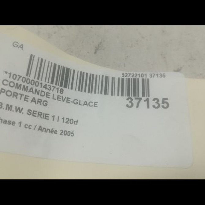 Commande leve-glace porte arrière gauche occasion B.M.W. SERIE 1 I Phase 1 05-2004->12-2006 120d 61316970259 3