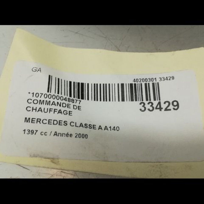 Commande de chauffage occasion MERCEDES CLASSE A I Phase 1 01-1998->03-2001 A 140 1688300485 5
