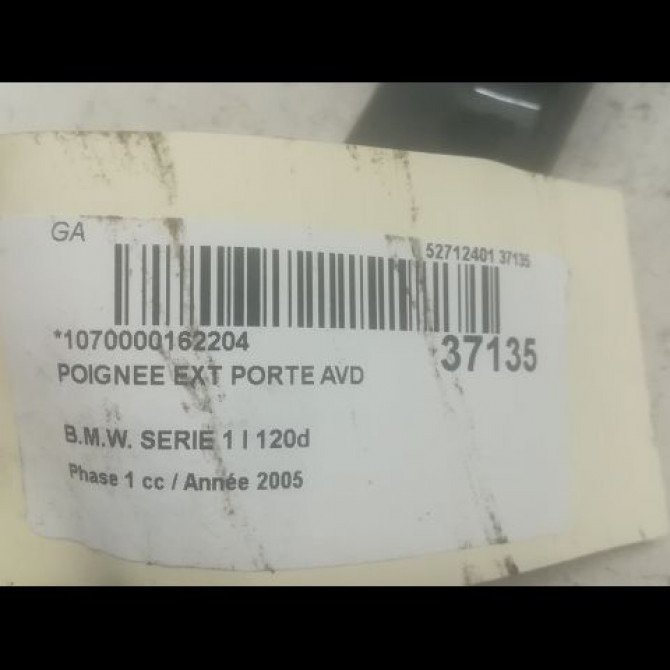 Poignee ext porte avd occasion B.M.W. SERIE 1 I Phase 1 05-2004->12-2006 120d 51217207552 3