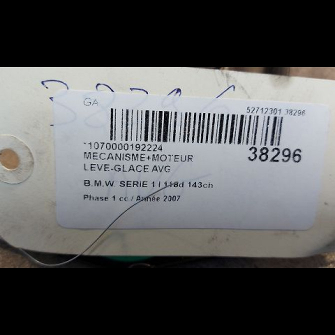 Mecanisme+moteur leve-glace avg occasion B.M.W. SERIE 1 I Phase 1 01-2007->07-2011 118d 143ch 51337138465 3