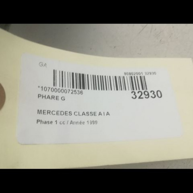 Phare gauche occasion MERCEDES CLASSE A I Phase 1 01-1998->03-2001 A 140 1688200961 3