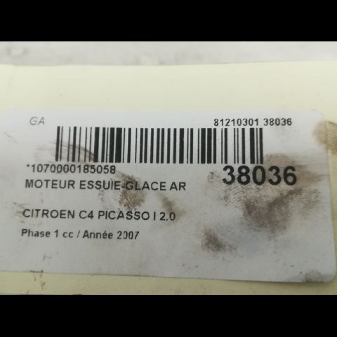 Moteur essuie-glace arrière occasion CITROEN C4 PICASSO I Phase 1 01-2007->10-2013 2.0 HDi 138ch 6405CY 3