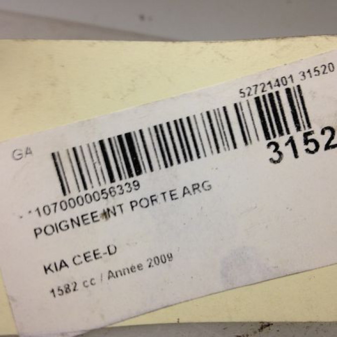 Poignee int porte arg occasion KIA CEE D II Phase 1 09-2012->... 836101H010 4