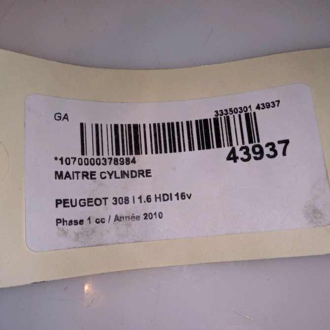 Maitre cylindre occasion PEUGEOT 308 I Phase 1 09-2007->03-2011 1.6 HDI 16v 110ch 4601V1 4