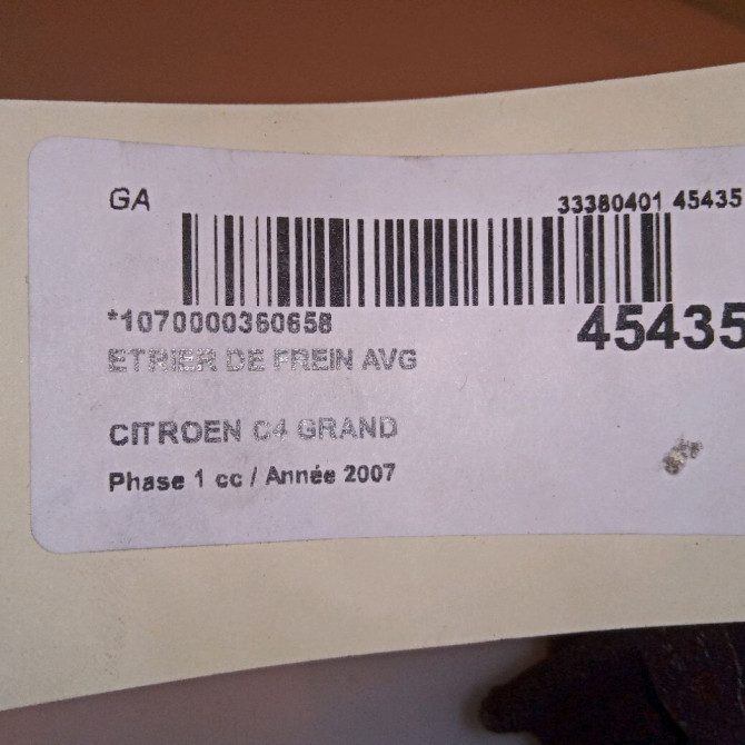 Etrier de frein avant gauche occasion CITROEN C4 GRAND PICASSO I Phase 1 10-2006->09-2013 1.6 HDI 110ch 4400T4 4